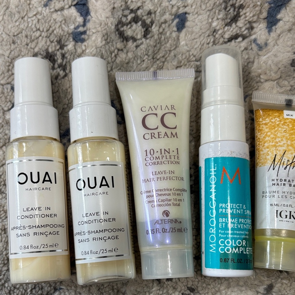 5-pc bundle OUAI /CAVIAR /Moroccanoil Travel SIZE Hair Care leave in perfector